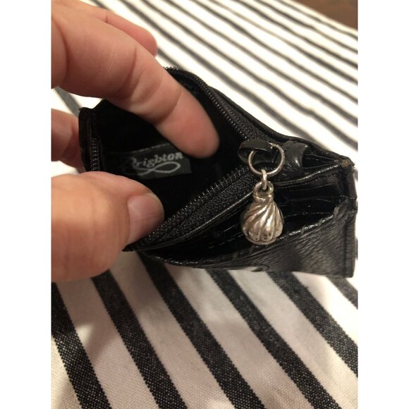 Brighton Black Leather Coin/ ID Holder Slim Mini Wallet Croc Embossed - Picture 3 of 4